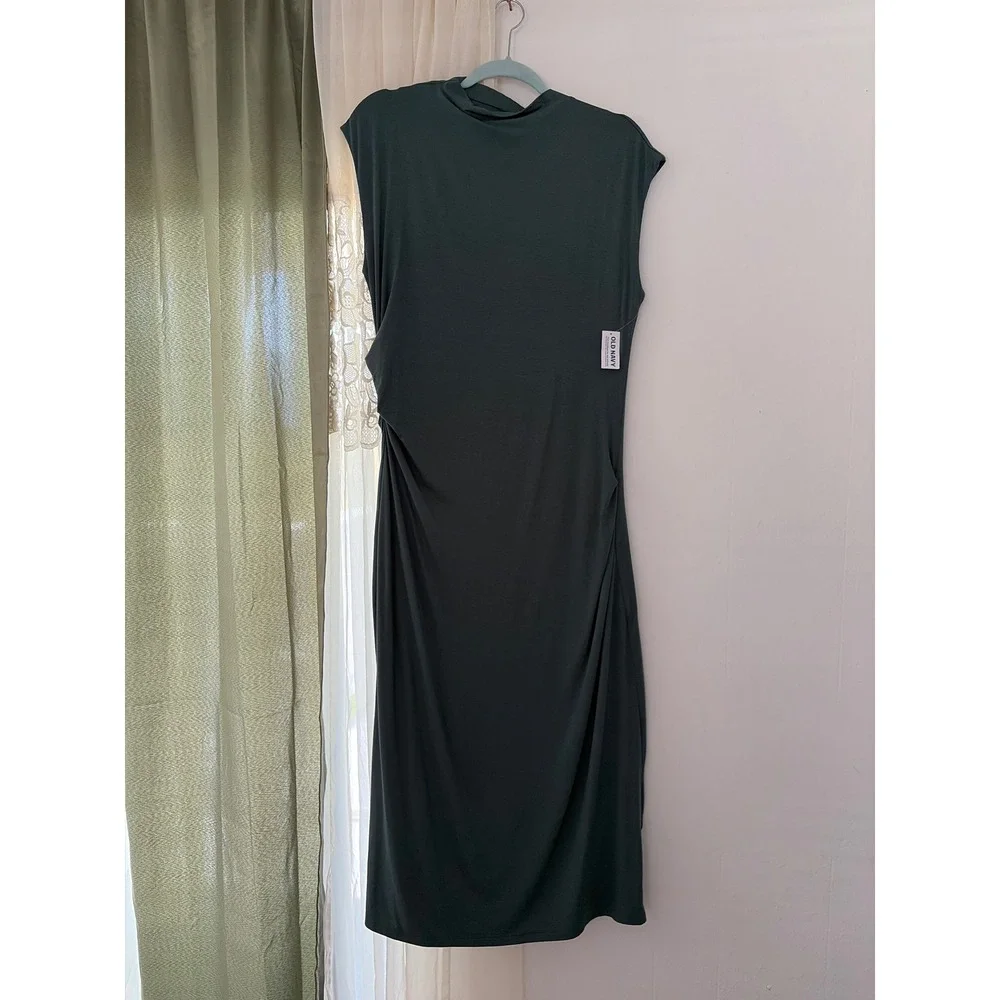 Old Navy Ruched Knit Dress Womens XL Jade Shadow New Sleeveless Mock Neck 753008